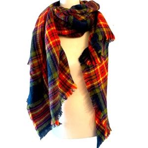 Old Navy Plaid Fringed Extra Large Scarf Shawl Blanket Acrylic